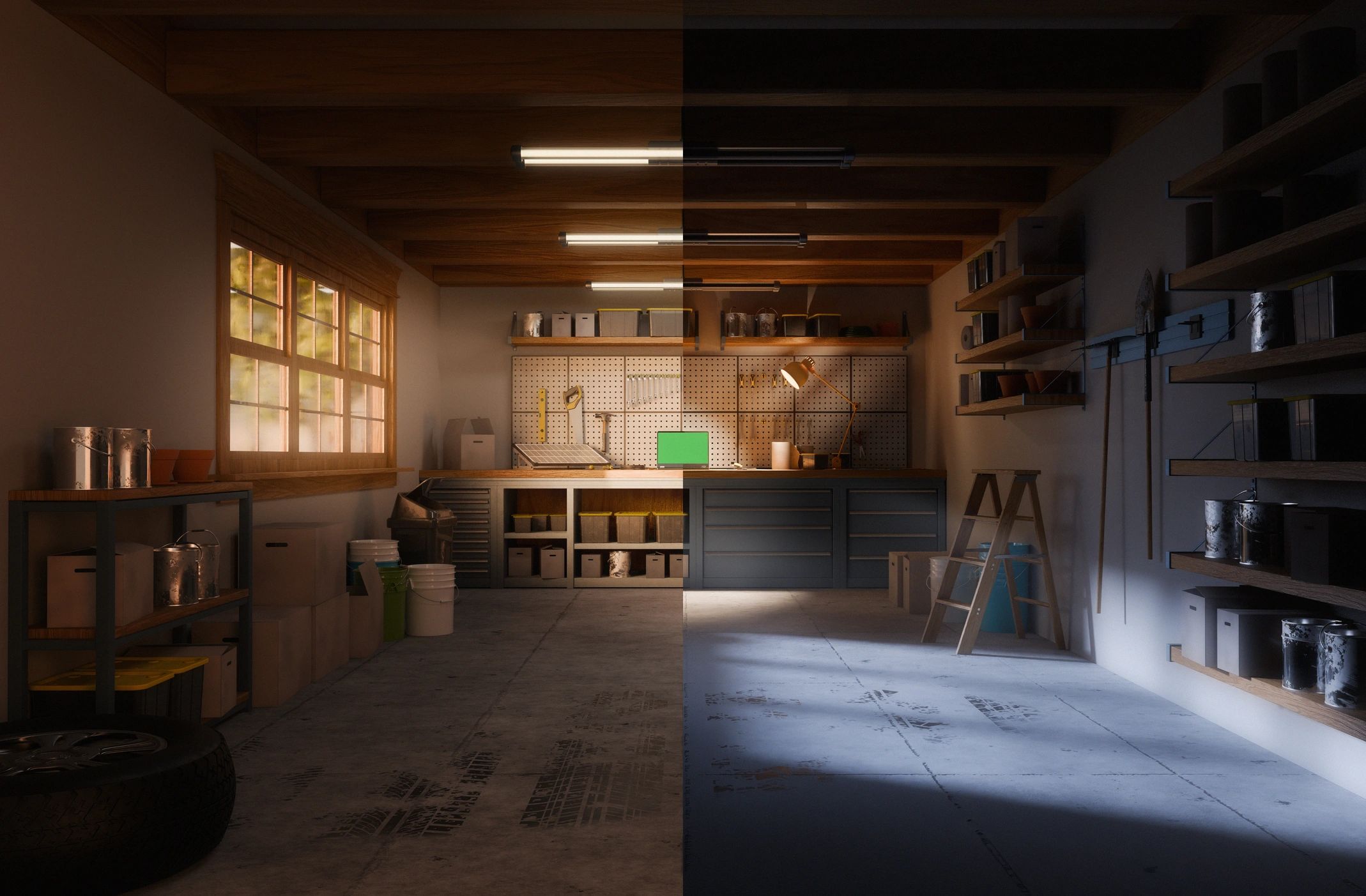 Garage area representing impact repair and reconstruction
