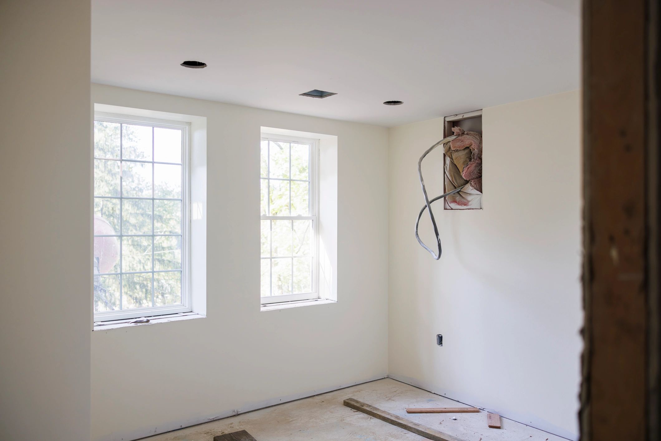 Residential room during professional repair and remodeling work