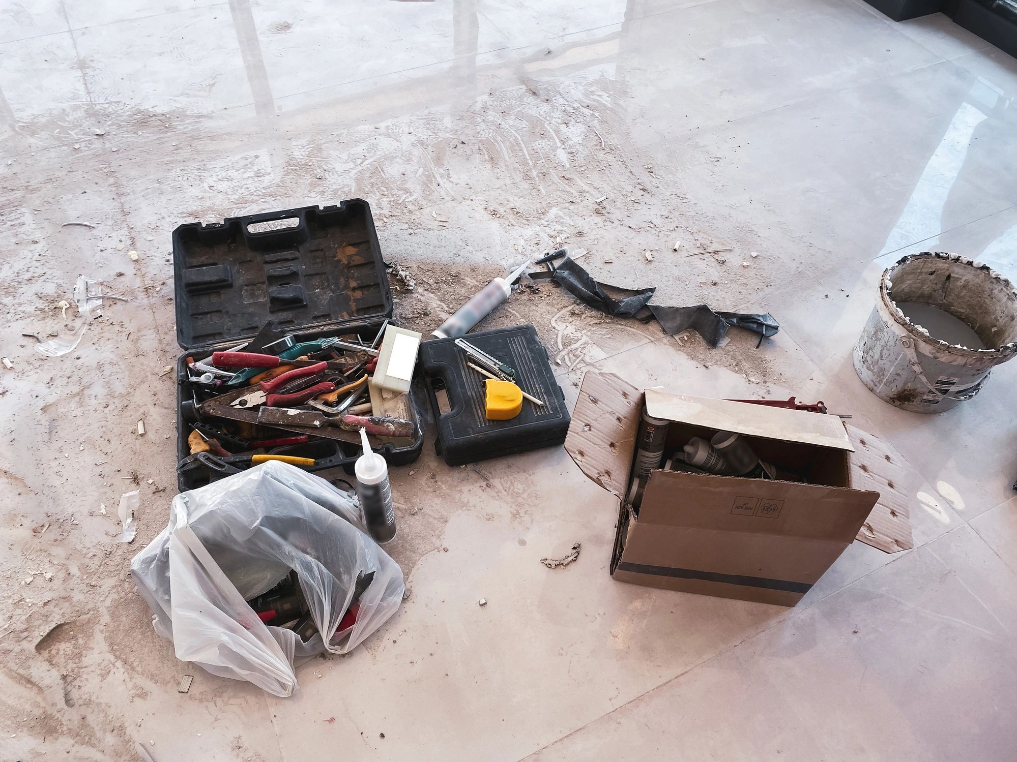 Construction materials and tools during a restoration project