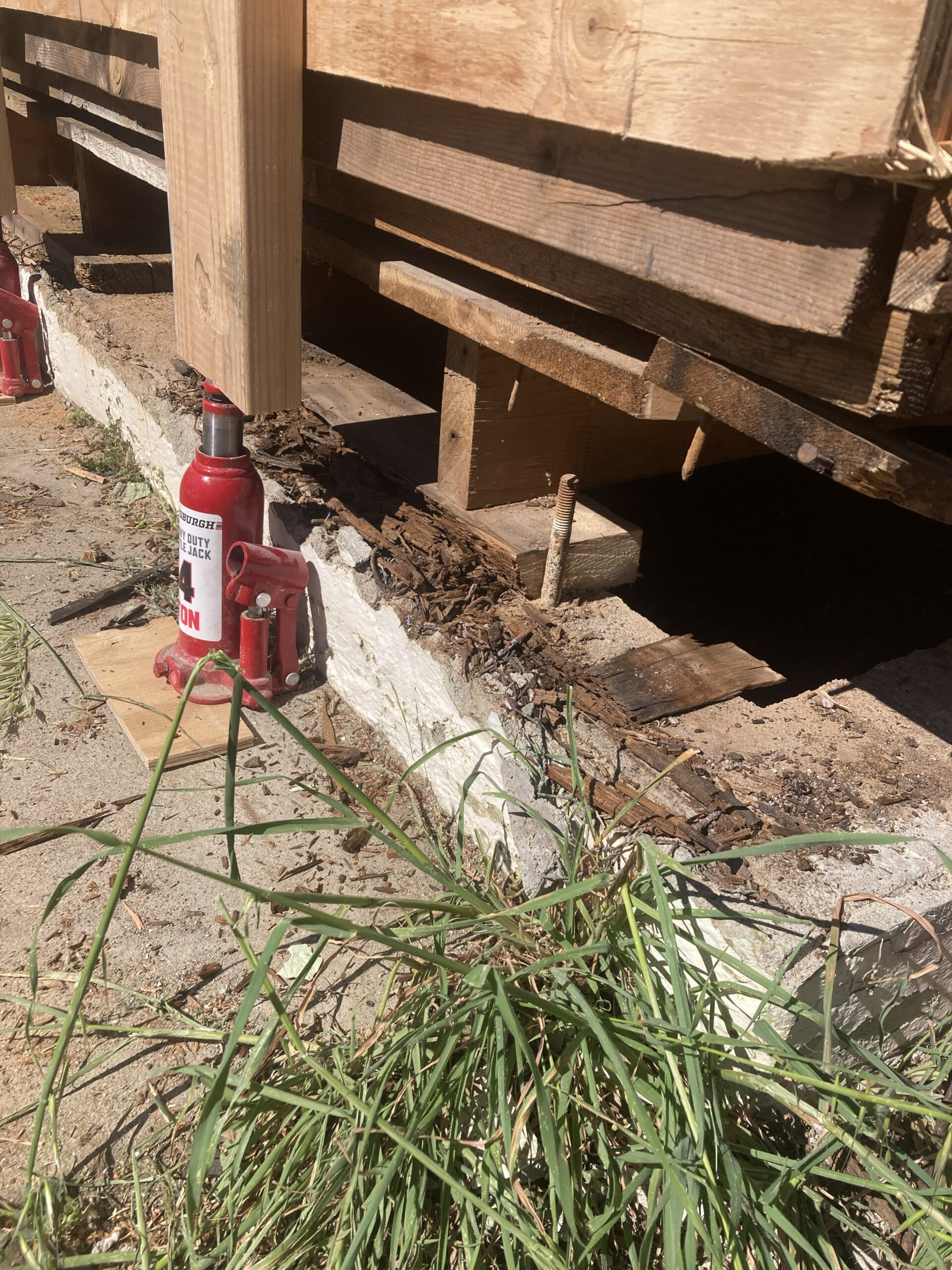 Dry rot repair work on damaged wood framing
