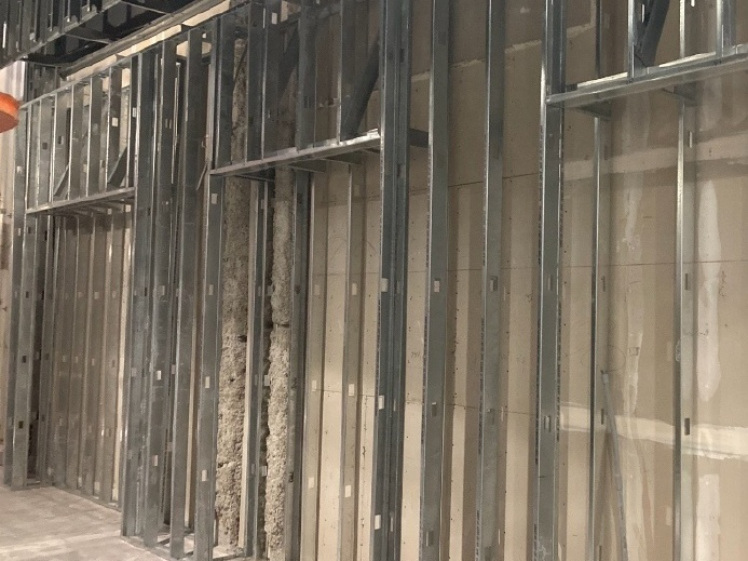 Commercial metal stud framing installed during buildout