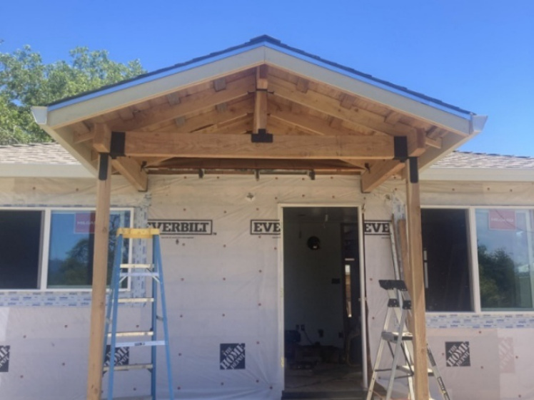 Entry framing and weather barrier at Lowden Lane remodel