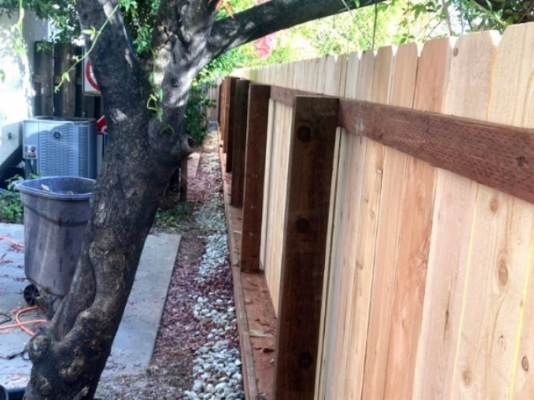 Fence framing and layout through the side yard