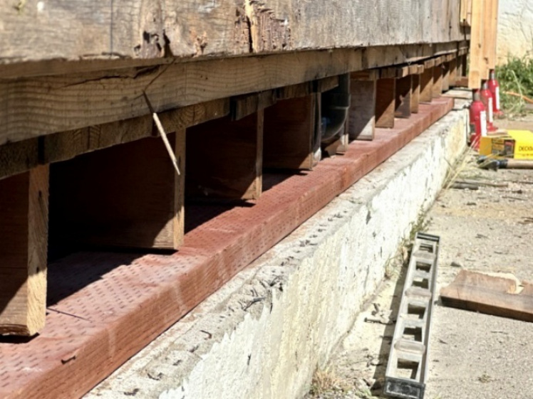 Rebuilt lower wall assembly after dry rot repair
