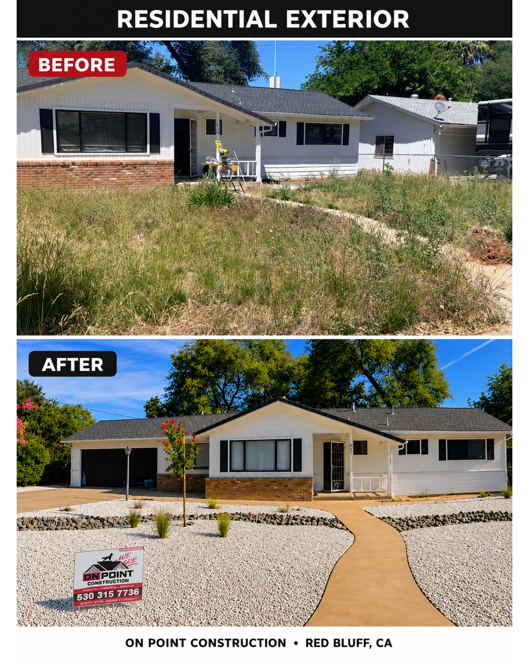 Before and after residential exterior remodel