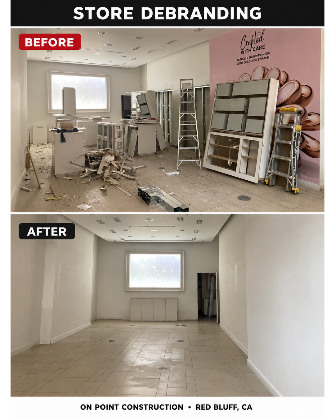 Before and after store debranding project