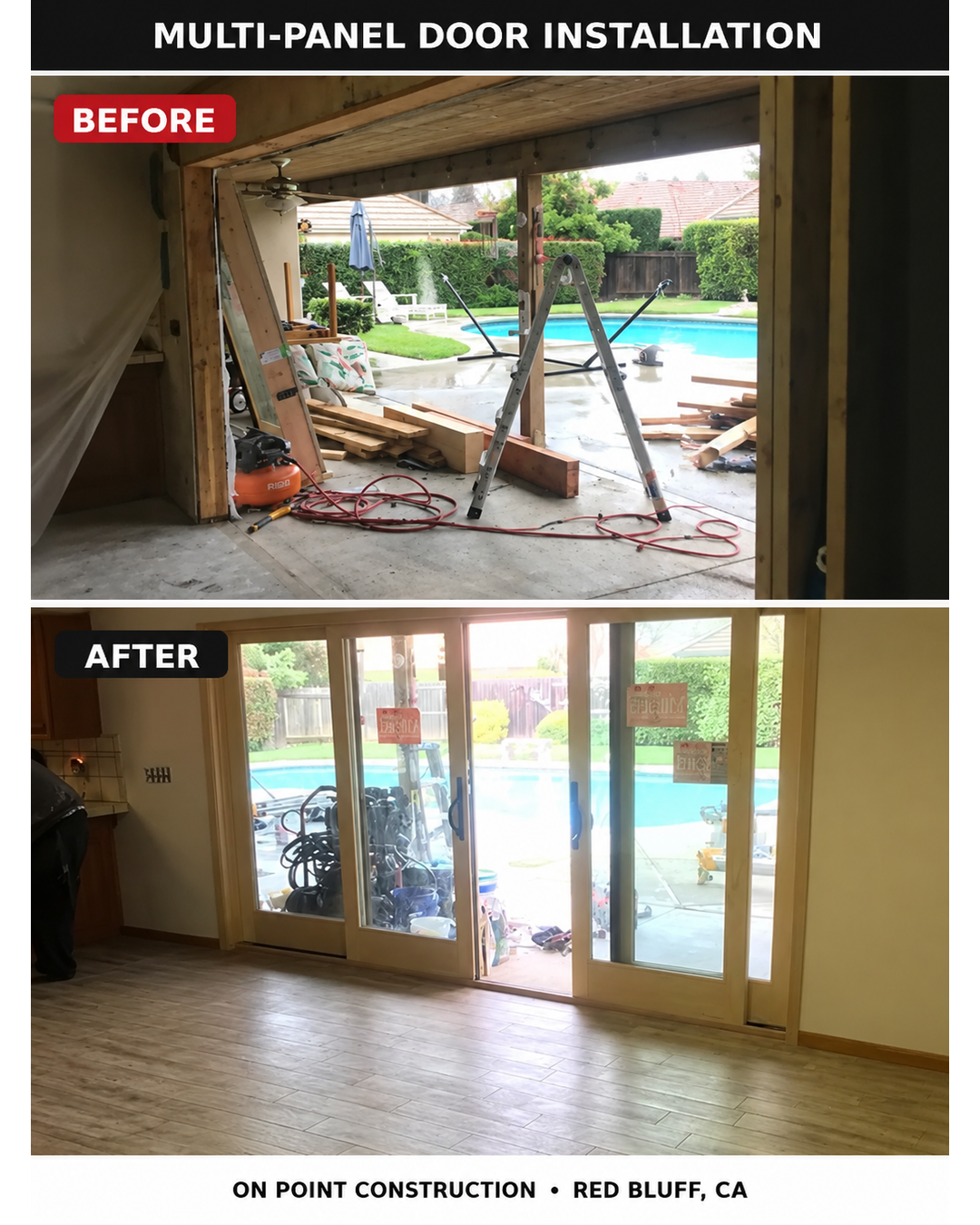 Before and after multi panel door installation