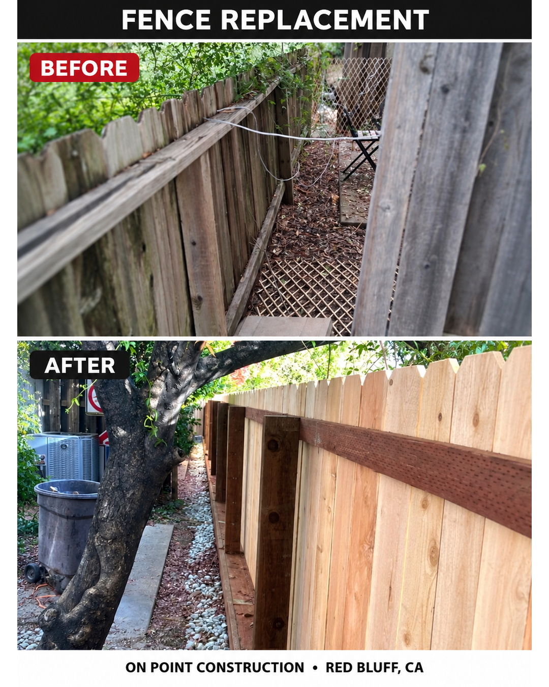 Before and after fence replacement