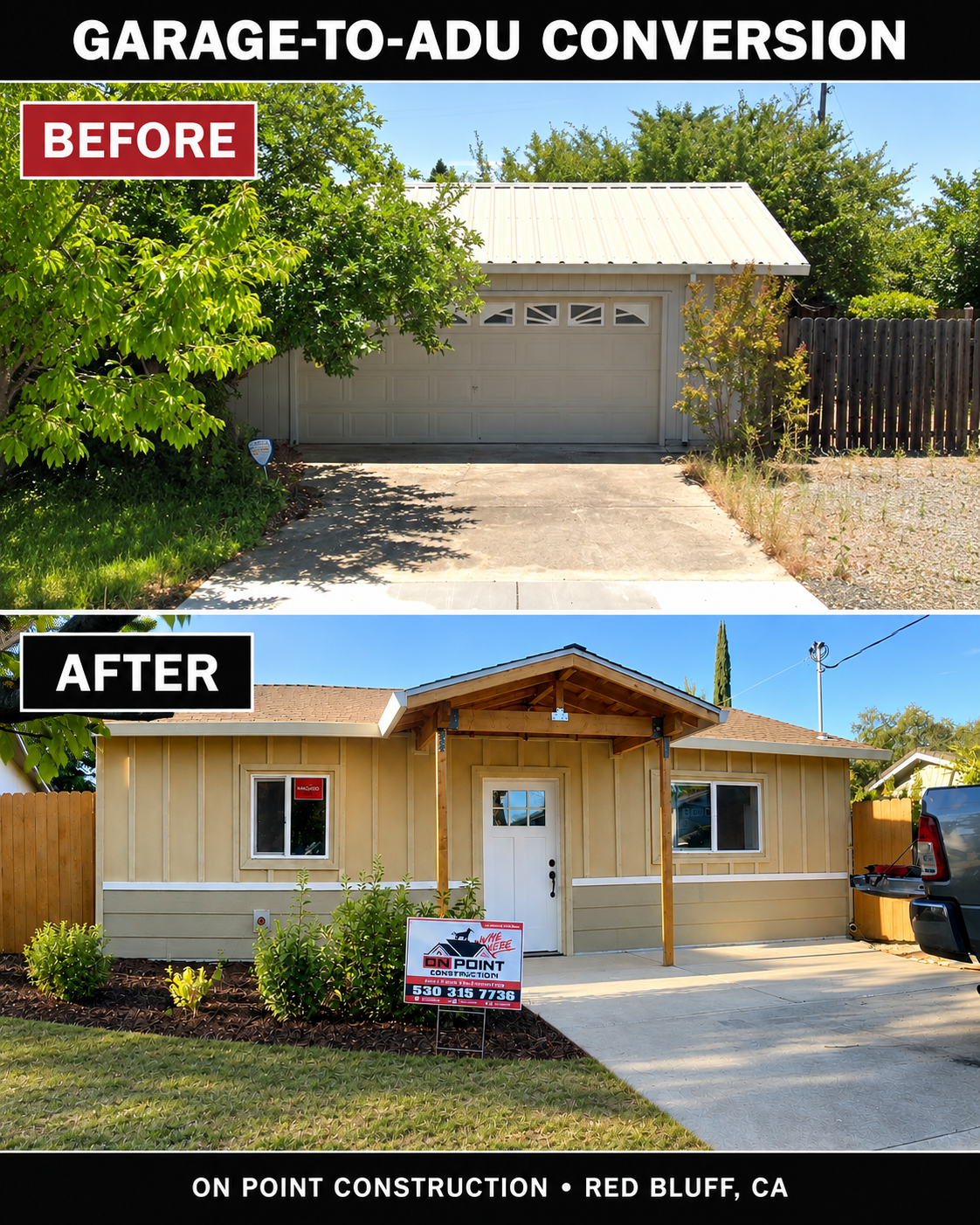 Before and after garage exterior transformation